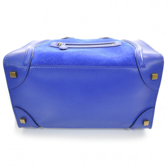 Celine Leather Suede Mini Luggage Bag Royal Blue 4 of 9