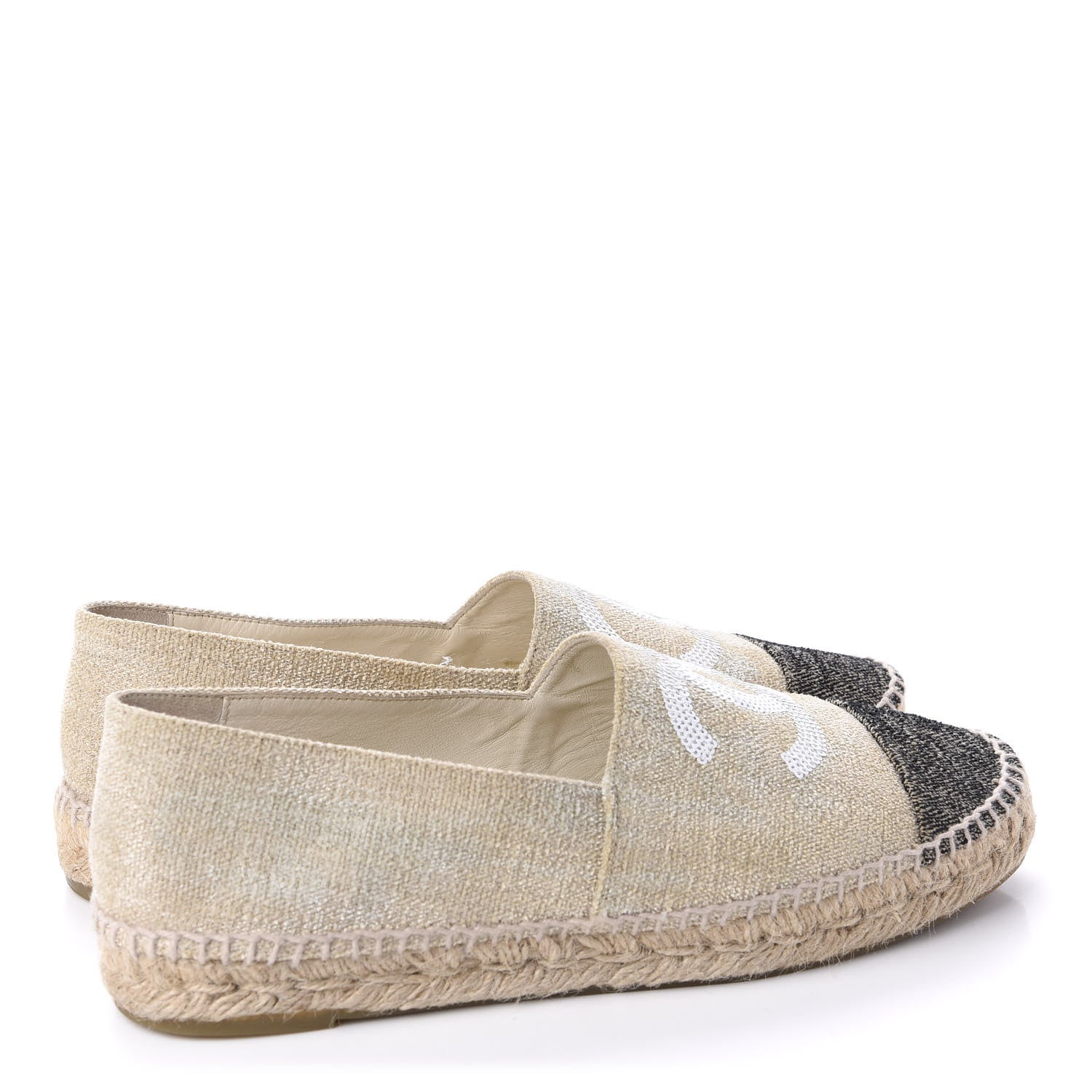 Chanel Toile Sequin CC Espadrilles 41 Beige Black 4 of 13