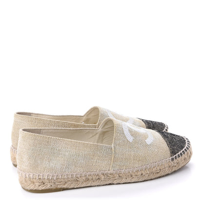 Chanel Toile Sequin CC Espadrilles 41 Beige Black 4 of 13