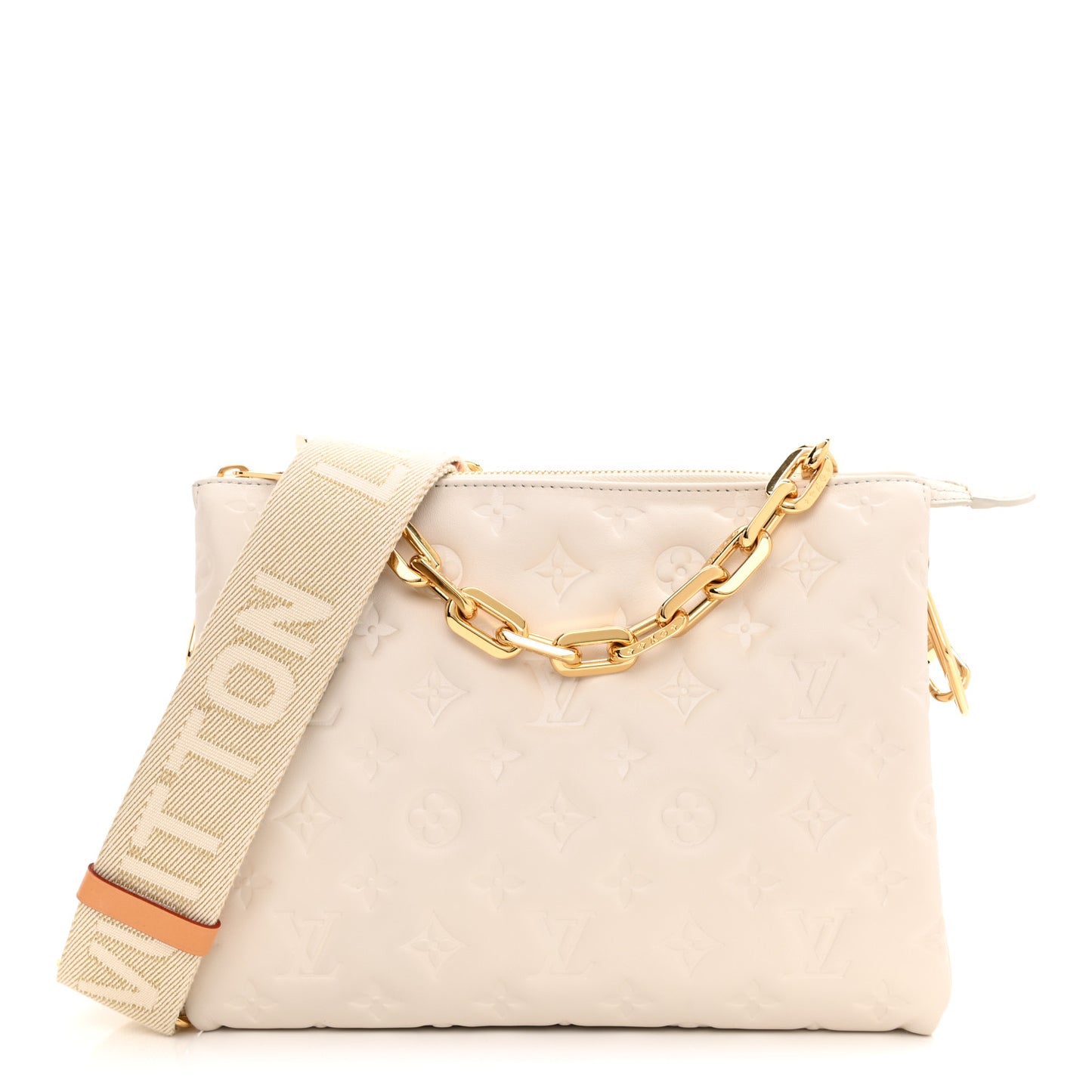 Lambskin Embossed Monogram Coussin PM Cream