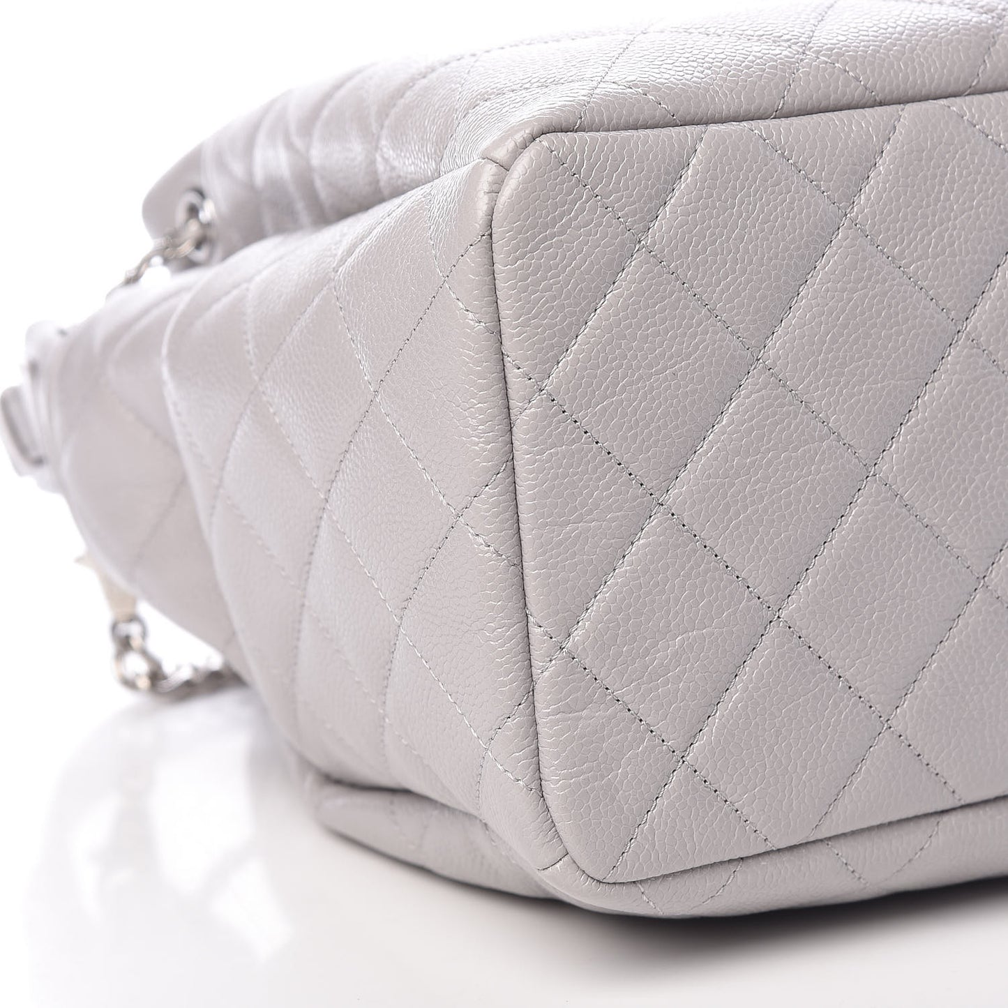 Grained Calfskin Quilted Medium CC Chain Bucket Drawstring Bag Light Grey