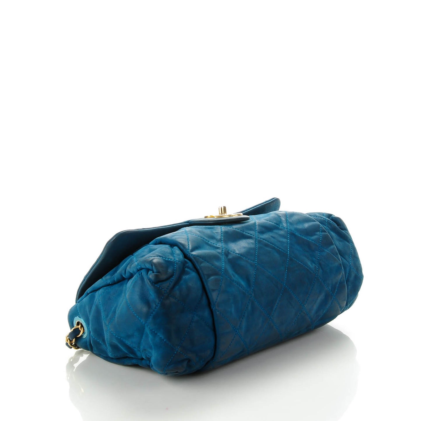 Iridescent Calfskin Large Chic Quilt Flap Dark Blue