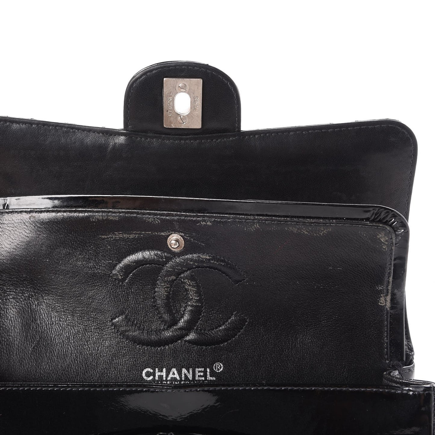 Patent Quilted Small Double Flap Black