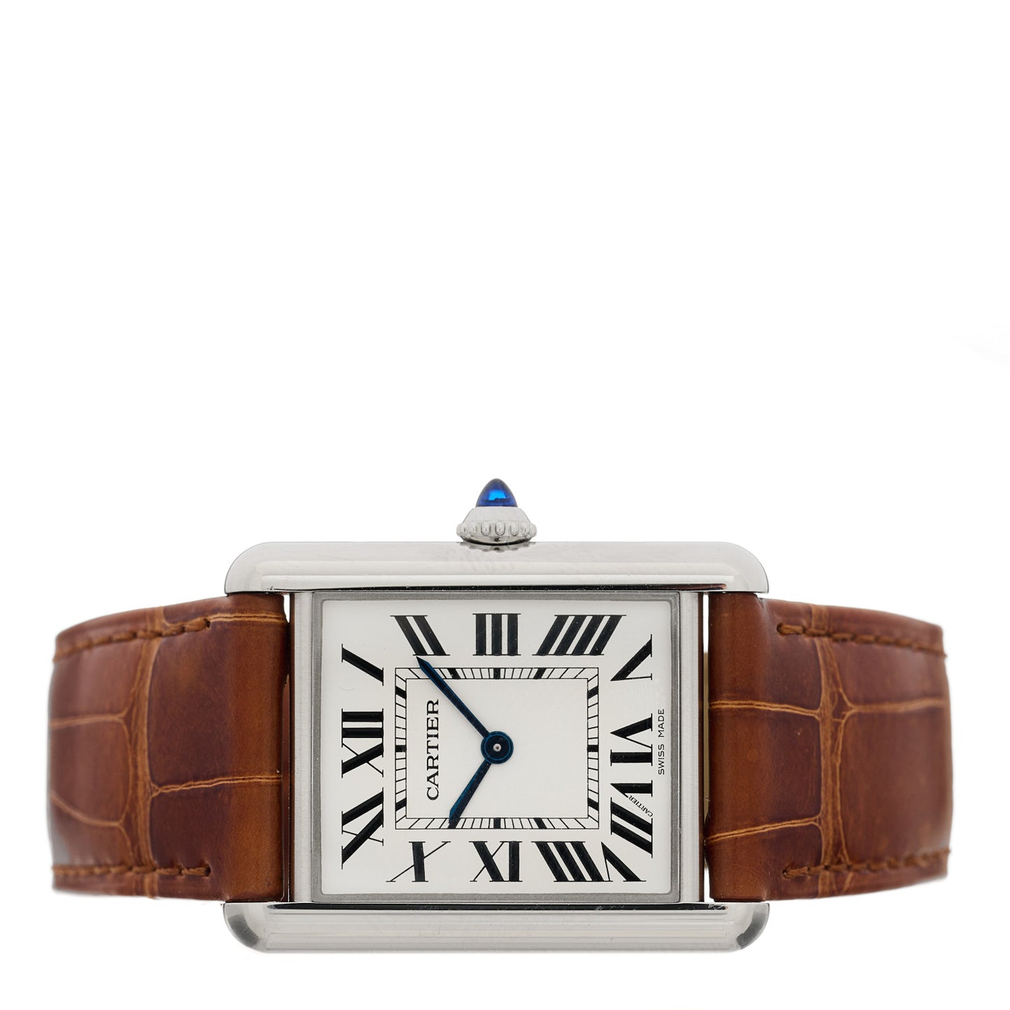 Stainless Steel Alligator 25mm Must de Cartier Tank Quartz Watch Brown