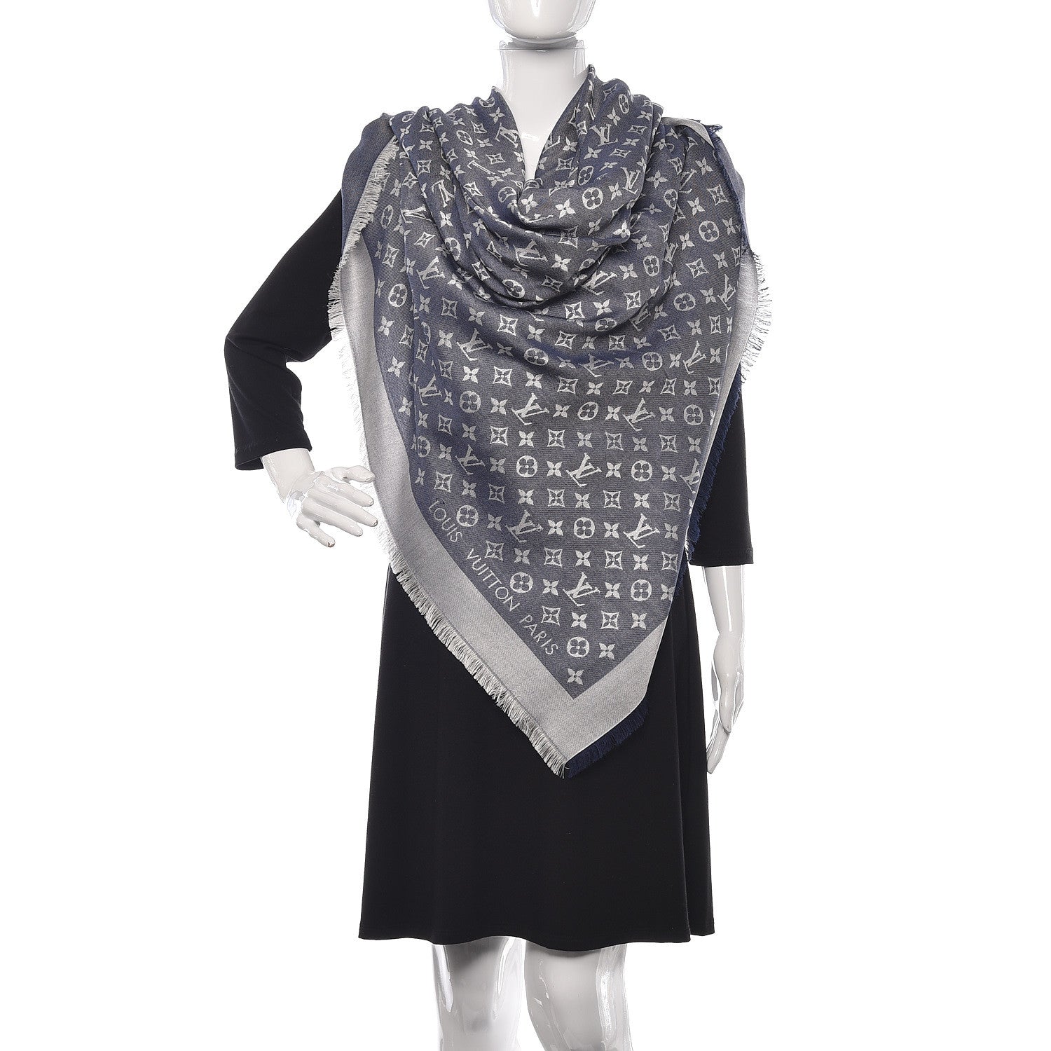 Louis Vuitton Wool Silk Monogram Denim Shawl Blue 2 of 4