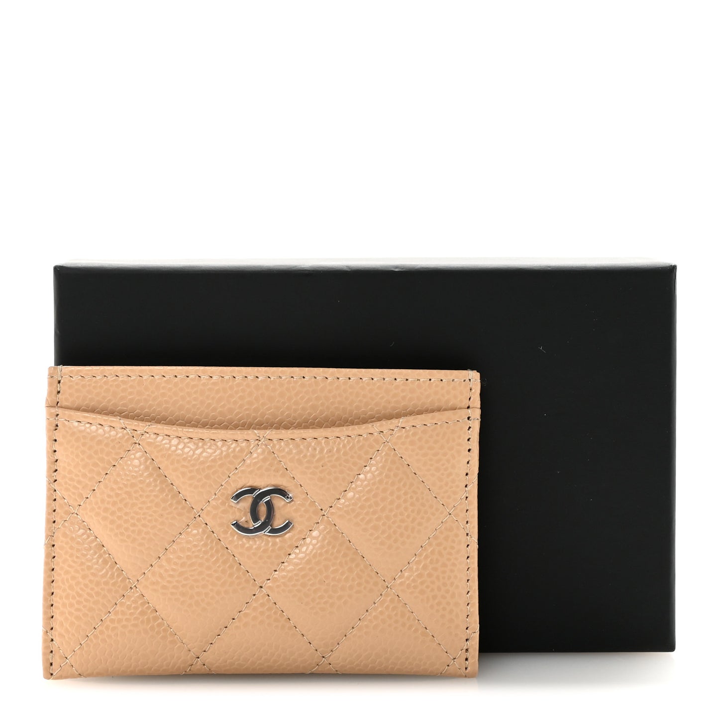 Caviar Quilted Card Holder Beige