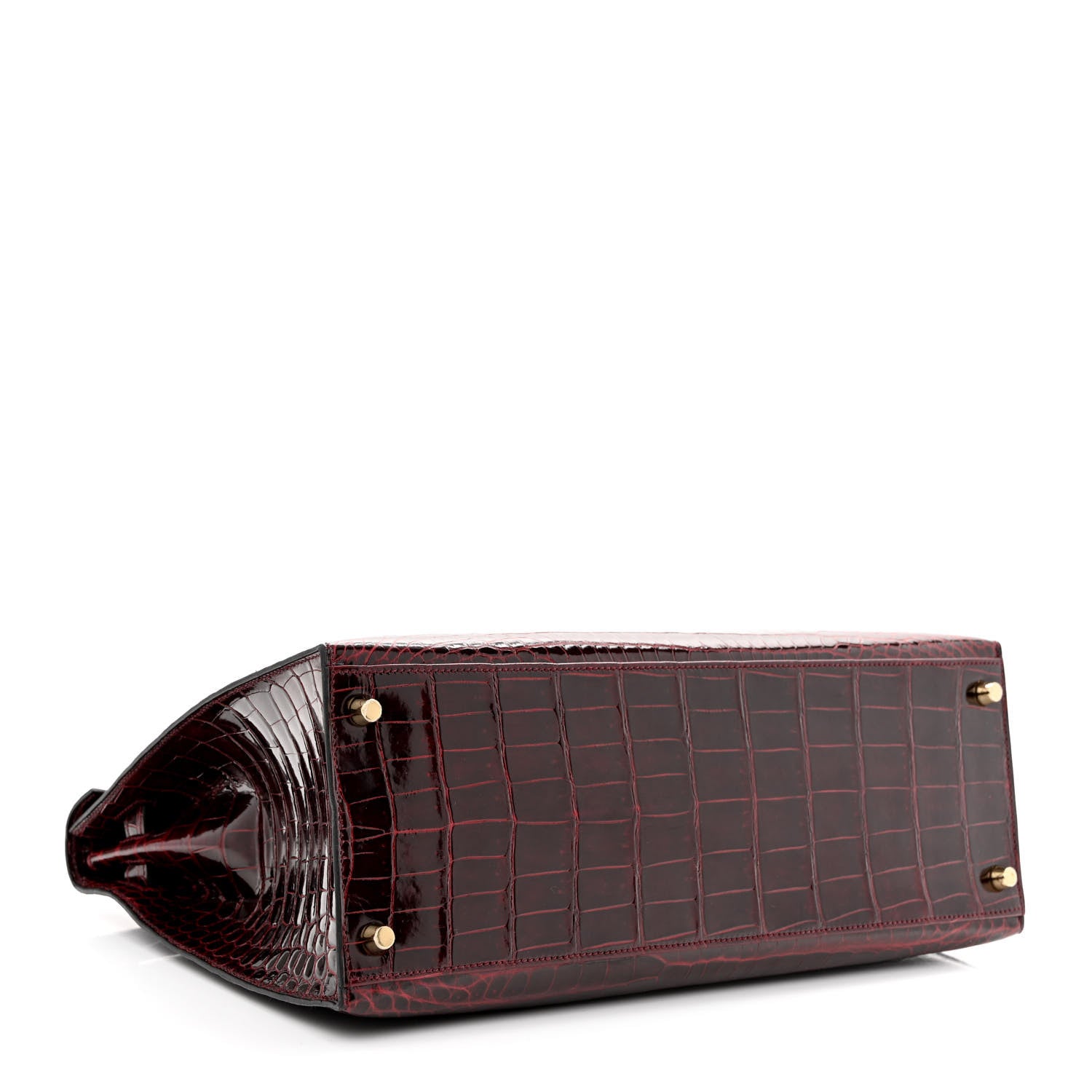 Hermes Shiny Porosus Crocodile 18K Rose Gold Diamond Kelly Sellier 35 Bordeaux 4 of 10