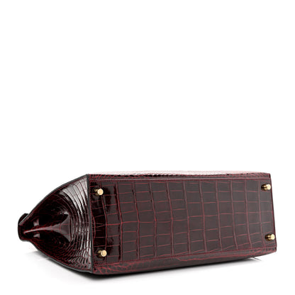 Hermes Shiny Porosus Crocodile 18K Rose Gold Diamond Kelly Sellier 35 Bordeaux 4 of 10