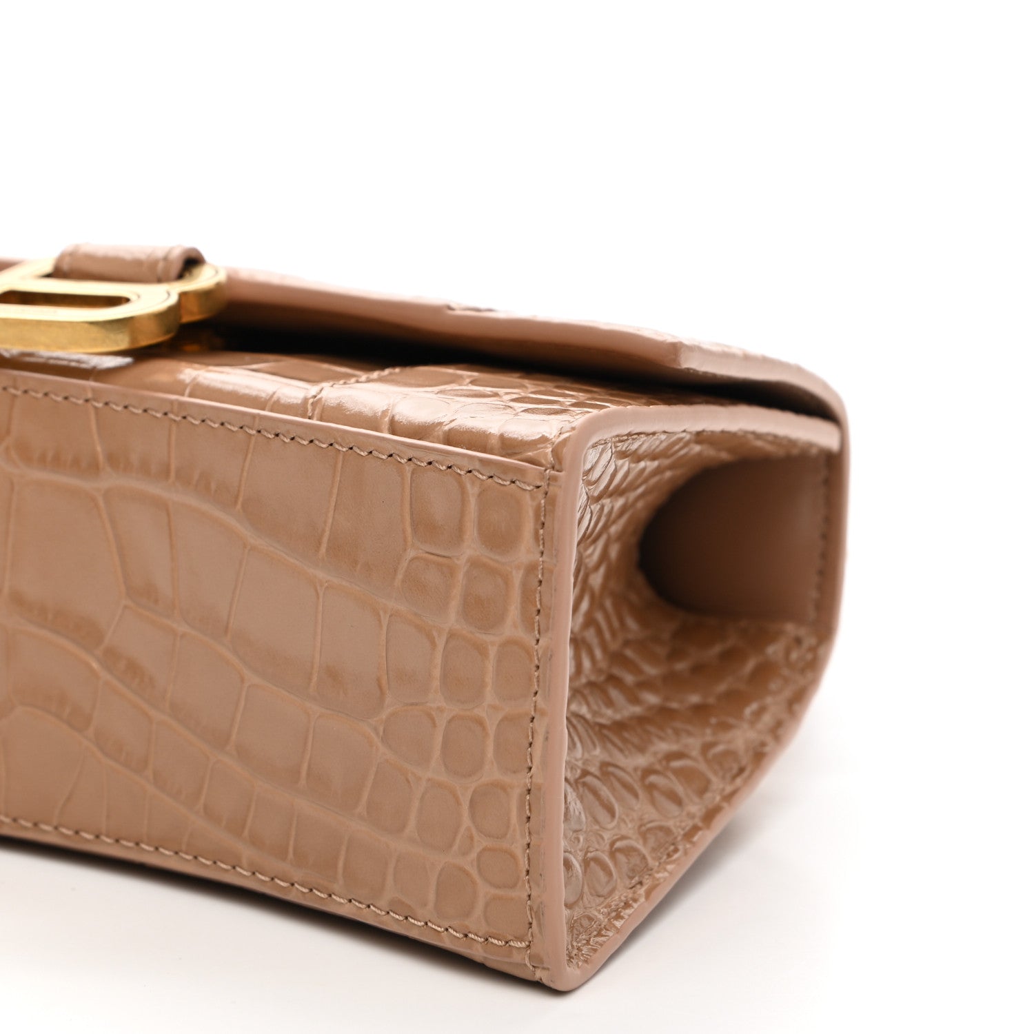 Balenciaga Shiny Calfskin Crocodile Embossed Hourglass Top Handle Bag XS Nude Beige 11 of 11
