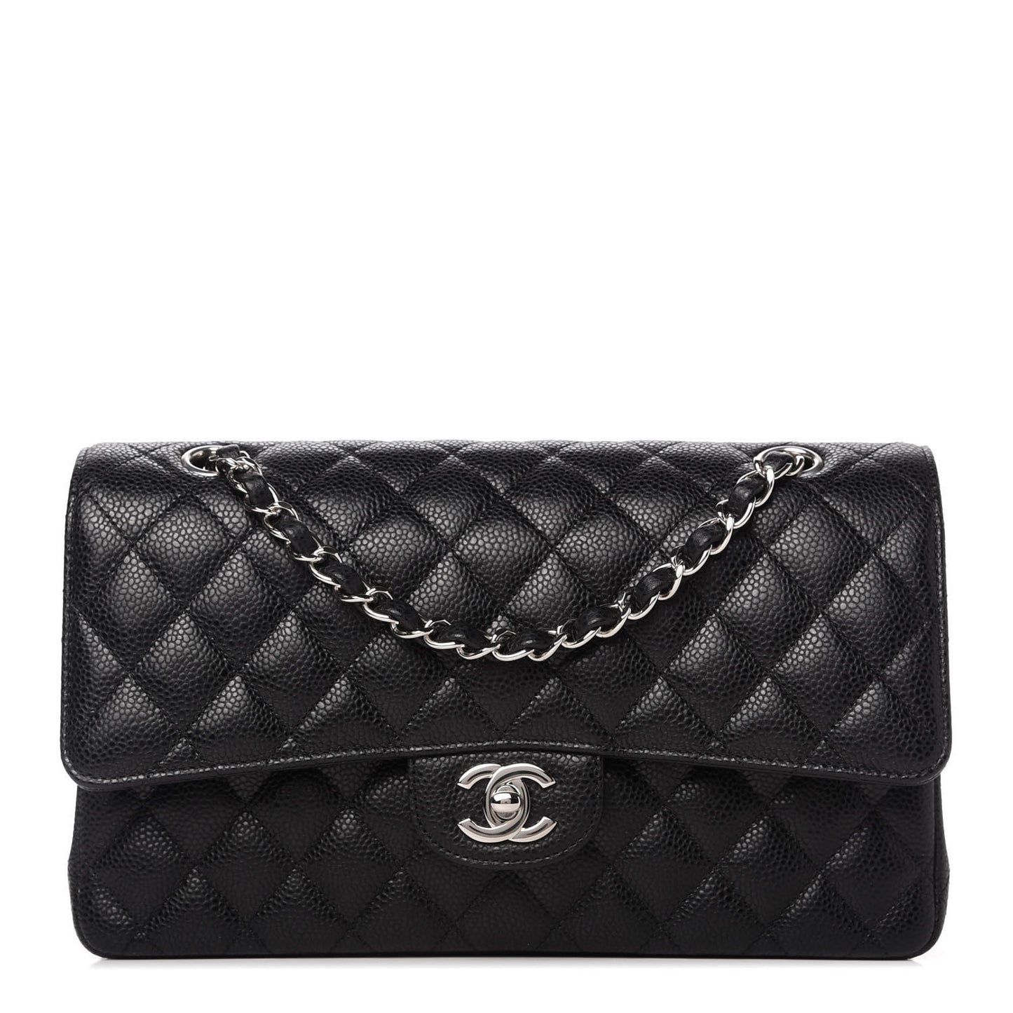 Caviar Quilted Medium Double Flap Black
