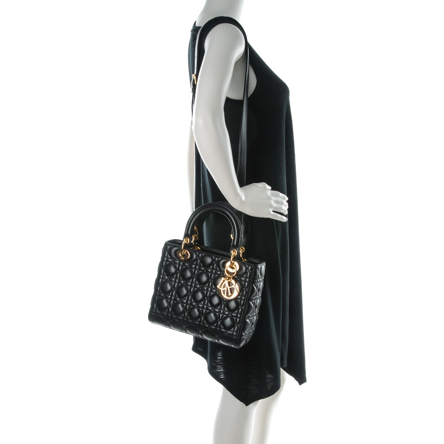 Christian Dior Lambskin Cannage Medium Lady Dior Black 2 of 7