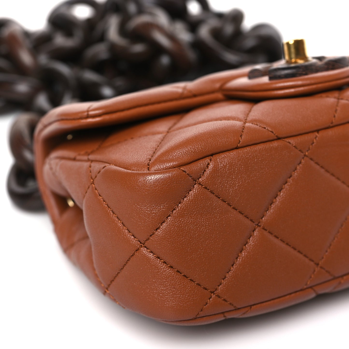 Lambskin Wenge Quilted Mini Fashion Wood Square Flap Light Brown