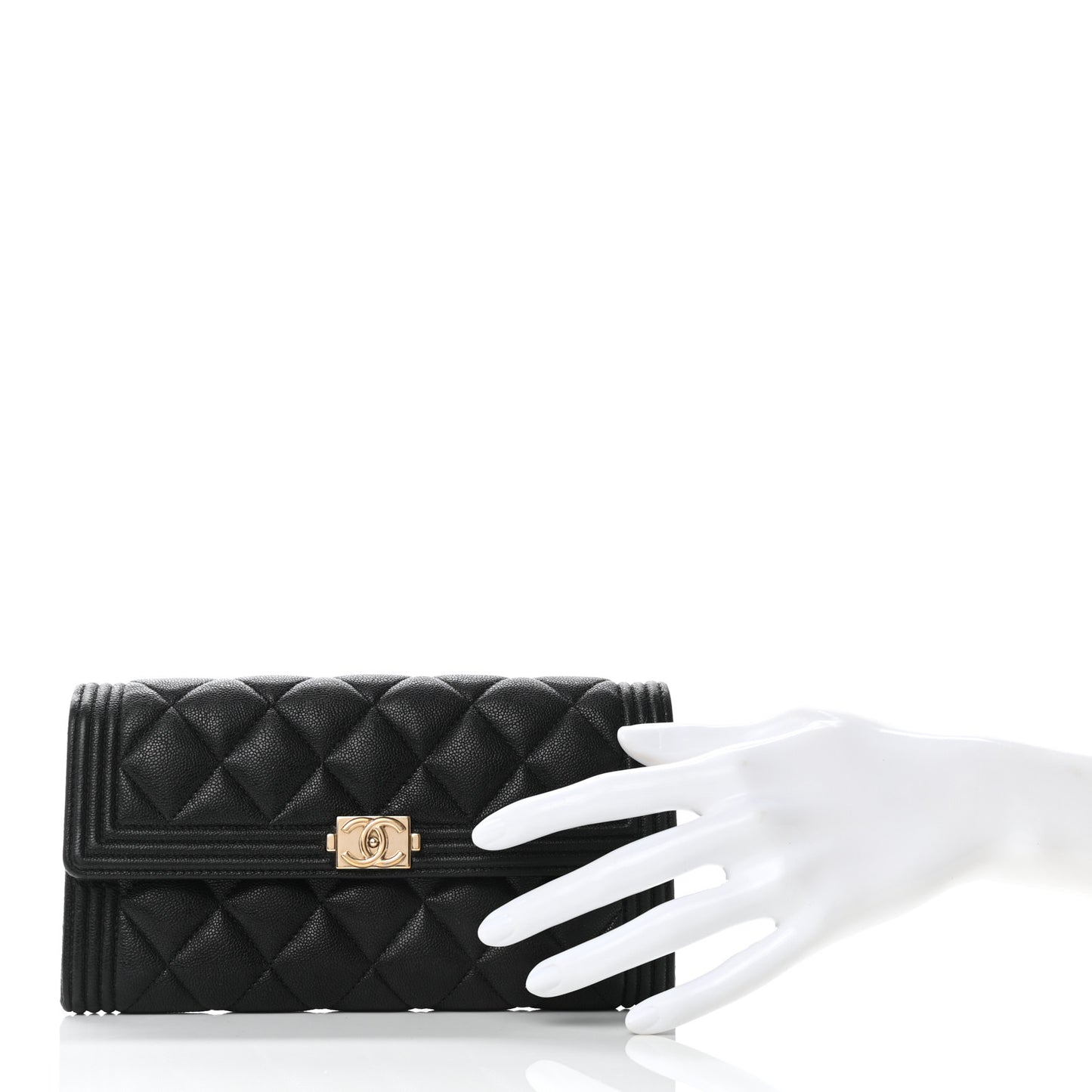 Caviar Quilted Large Boy Gusset Flap Wallet Black