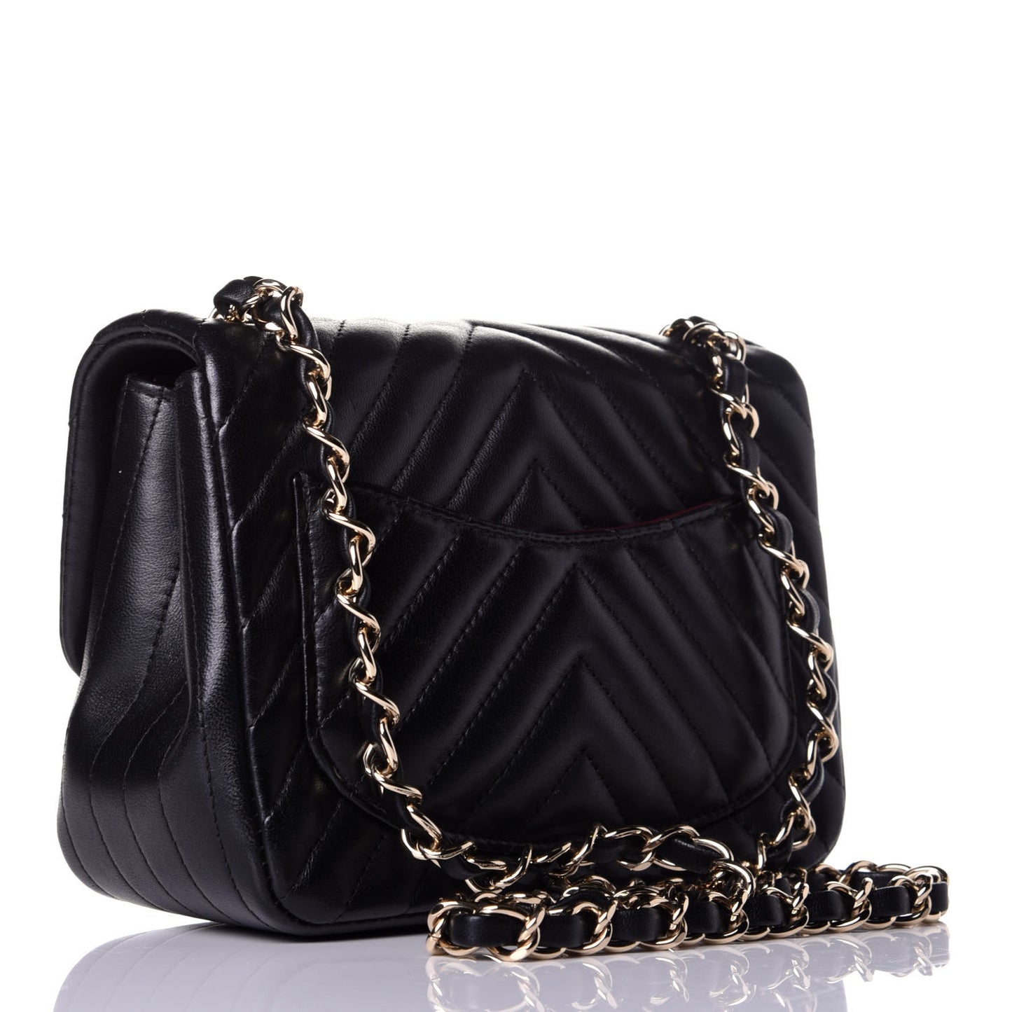 Lambskin Chevron Quilted Mini Square Flap Black