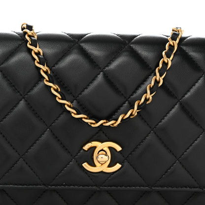 Chanel Lambskin Quilted CC Pearl Crush Wallet on Chain WOC Black 9 of 11