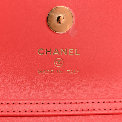 Chanel Shiny Lambskin Quilted Card Holder On Chain Pink 6 of 11