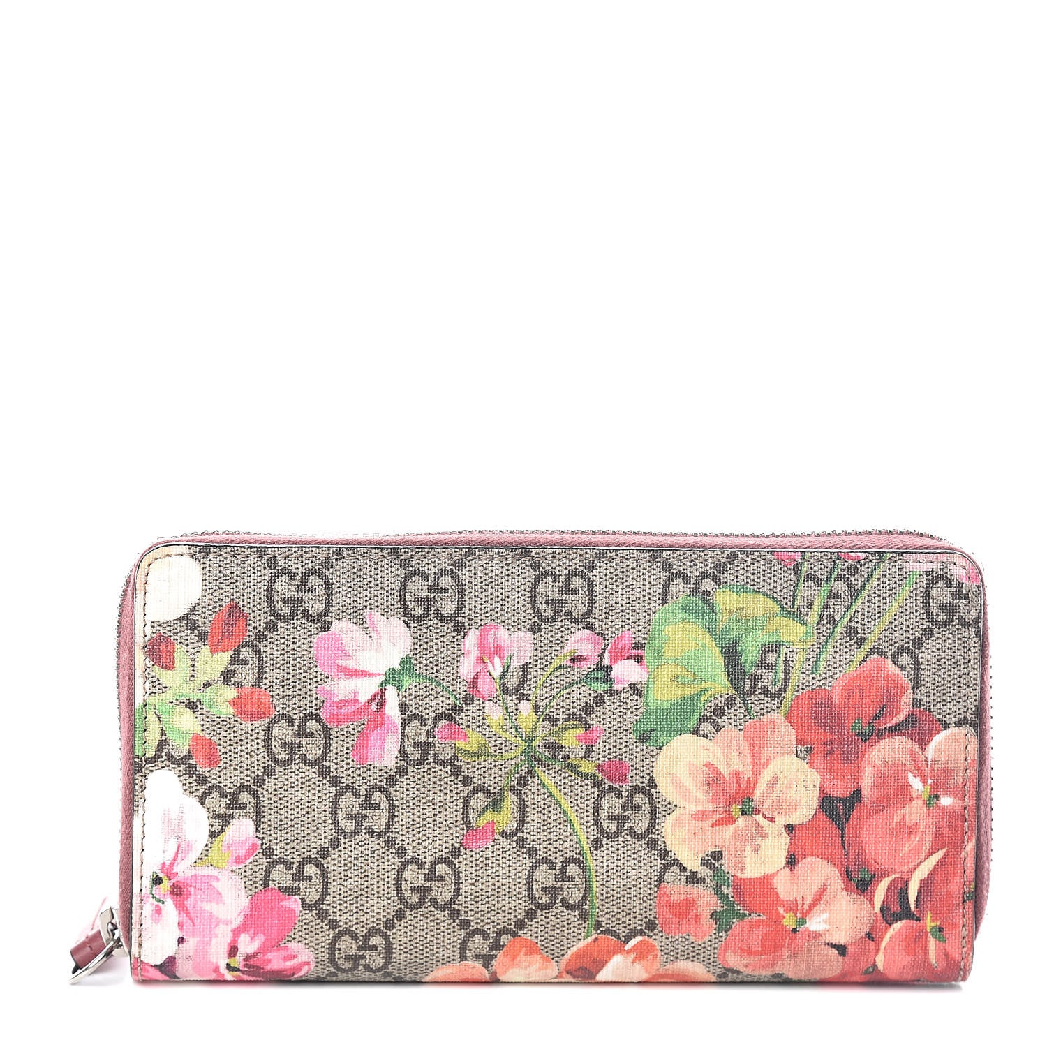 Gucci GG Supreme Monogram Blooms Zip Around Wallet Beige Multicolor Dry Rose 1 of 7