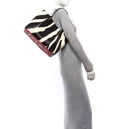 Christian Louboutin Calfskin Zebra Print Spiked Large Cabarock Shopper Tote Brown White 2 of 9