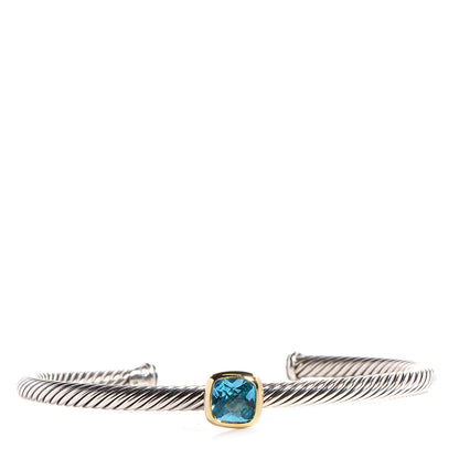 David Yurman 18k Yellow Gold Sterling Silver Blue Topaz 4mm Cuff 1 of 6