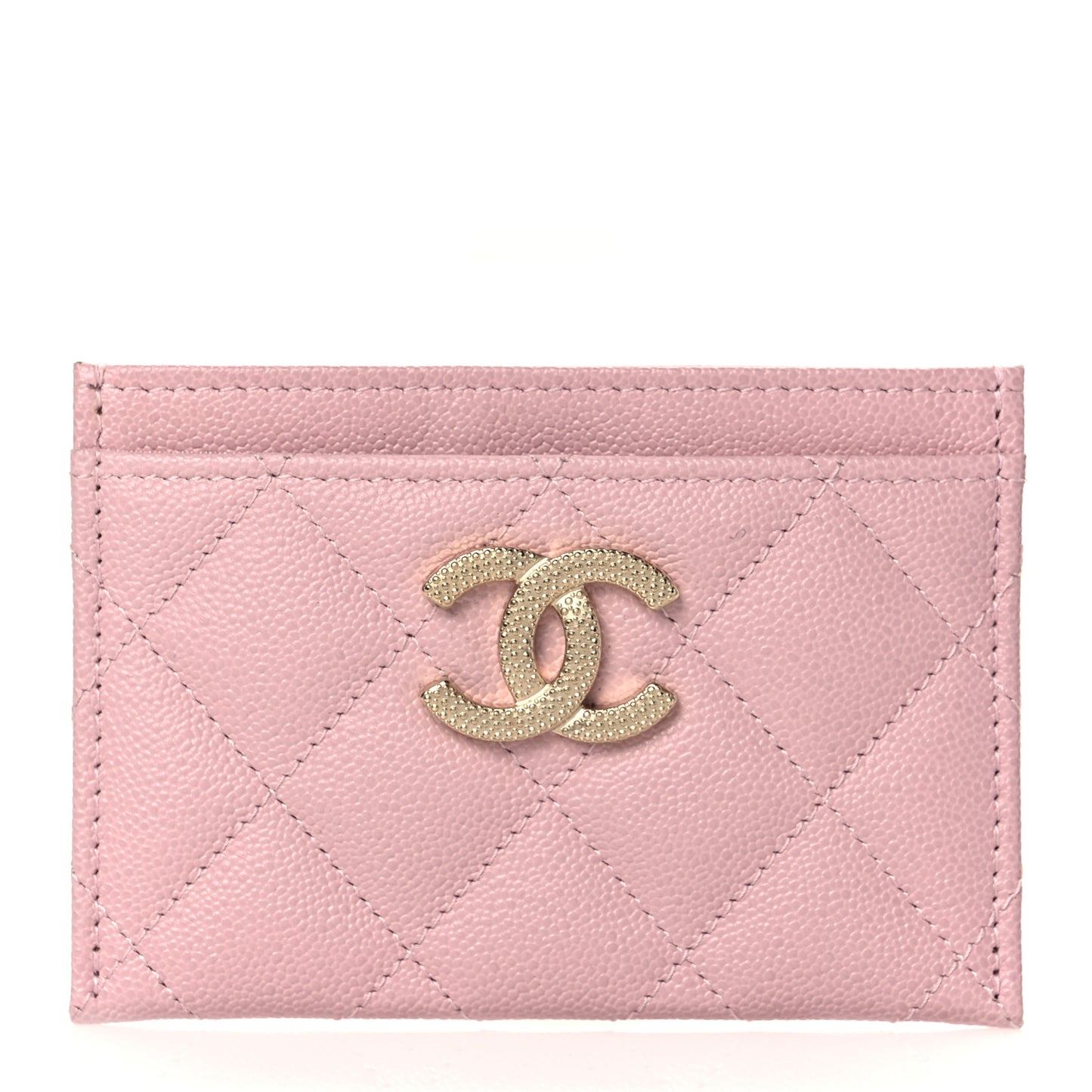 Caviar Quilted Studded CC Card Holder Light Pink