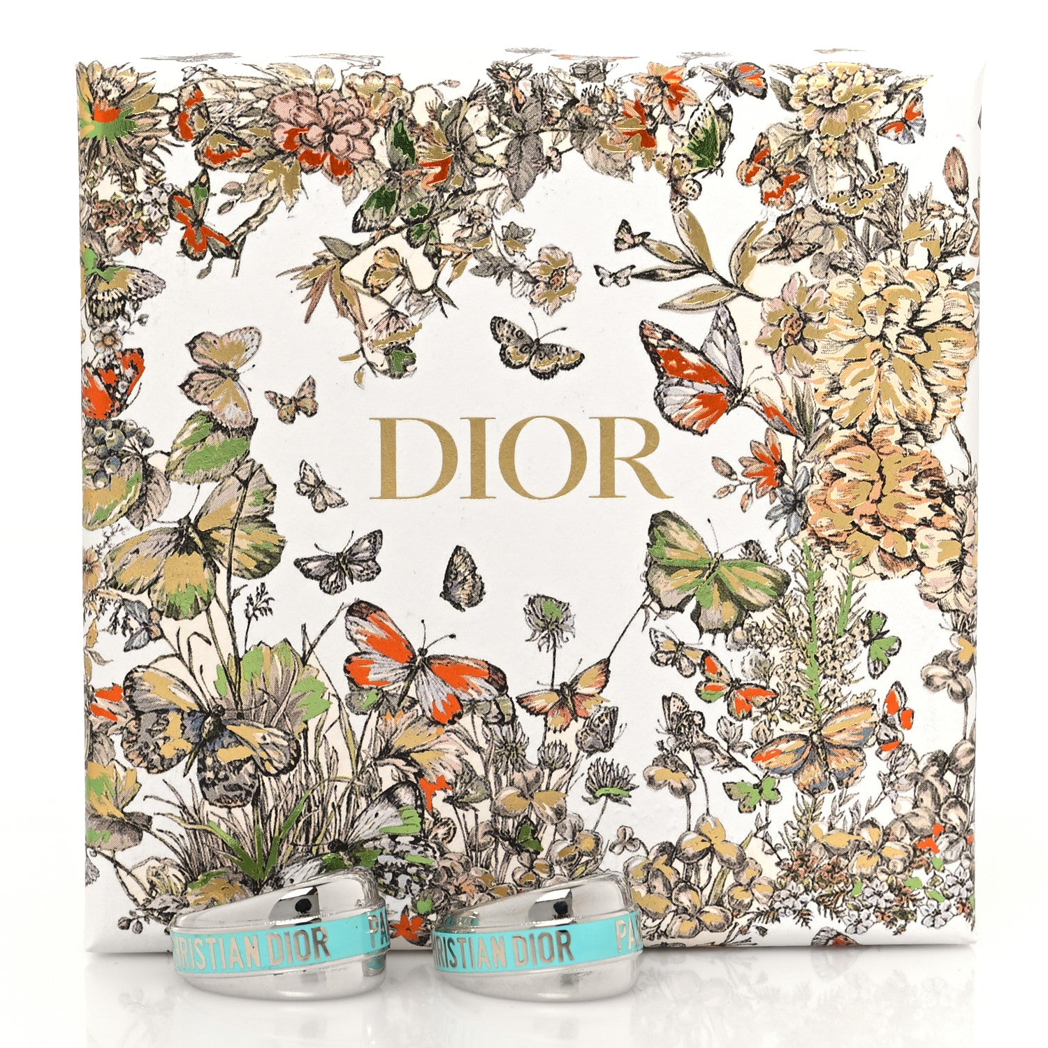 Christian Dior Metal Enamel Code Hoop Earrings Palladium Turquoise 6 of 6