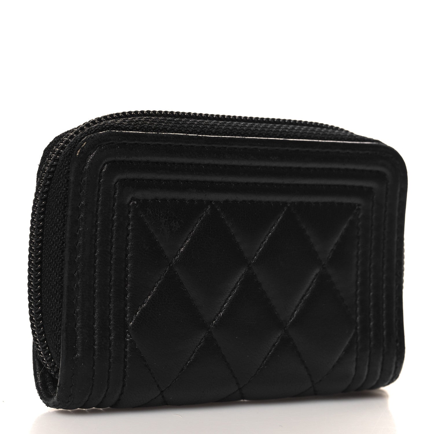 Chanel Lambskin Quilted Zip Around Boy Coin Purse Wallet Black 3 of 9