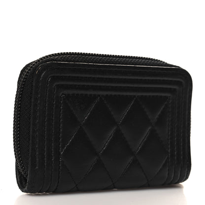 Chanel Lambskin Quilted Zip Around Boy Coin Purse Wallet Black 3 of 9