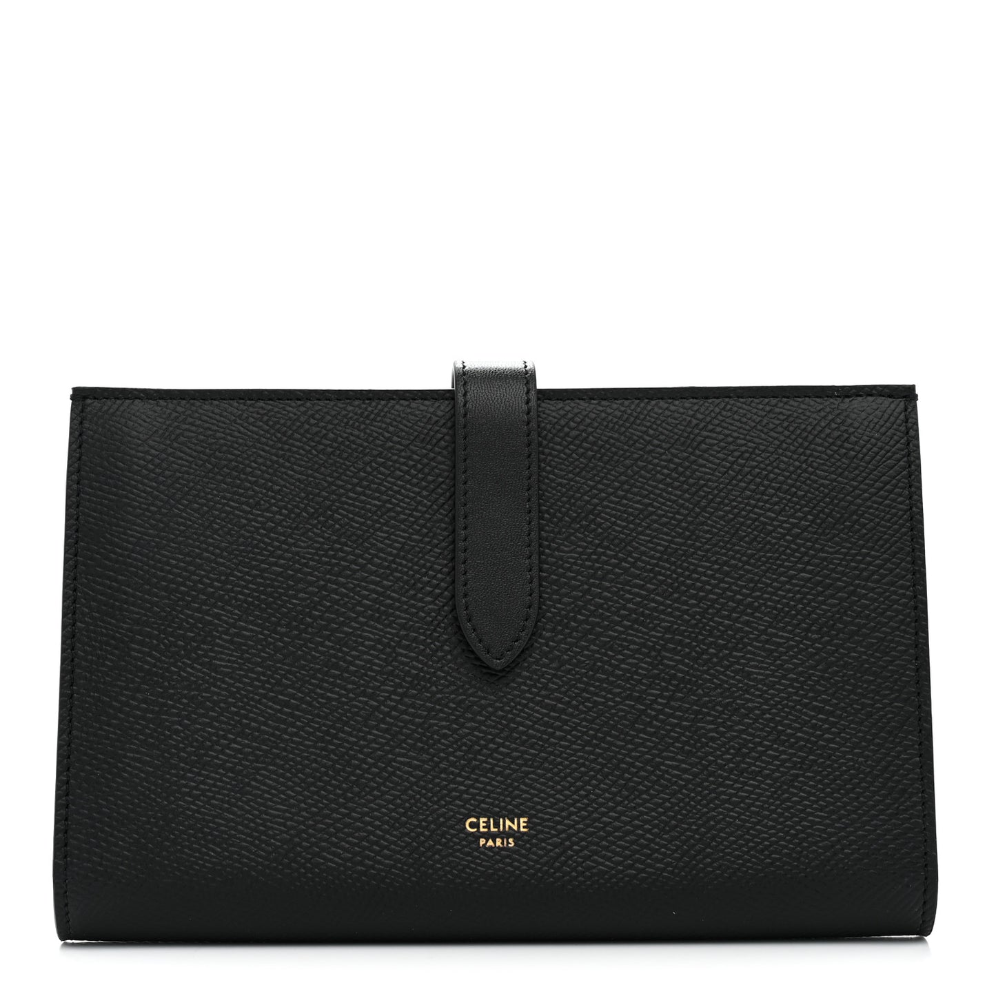 Grained Calfskin Large Multifunction Strap Wallet Black