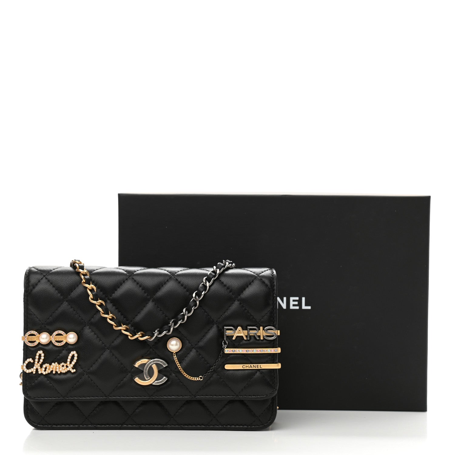 Chanel Lambskin Quilted Coco Clips Wallet On Chain WOC Black 12 of 12