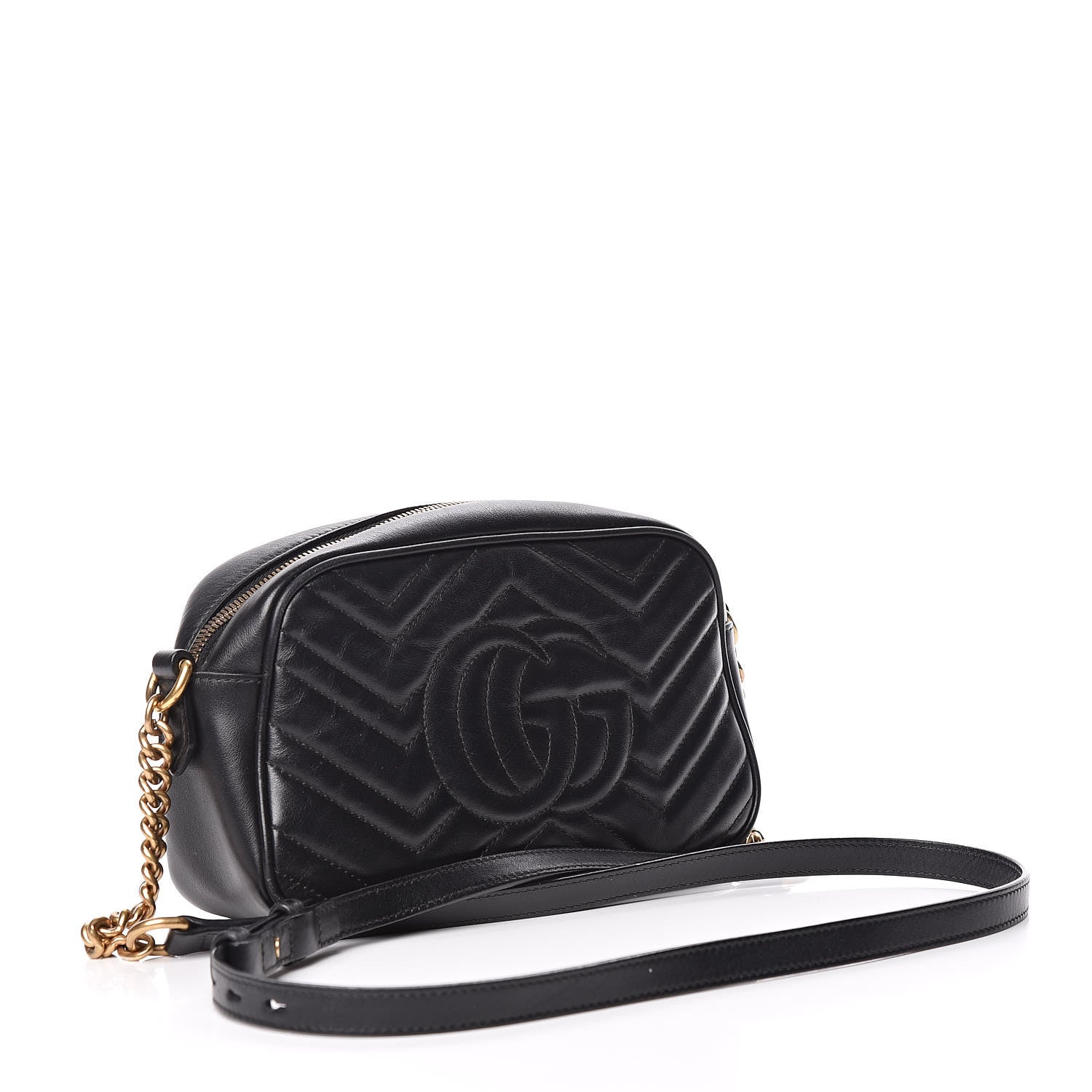 Gucci Calfskin Matelasse Small GG Marmont Chain Shoulder Bag Black 3 of 10