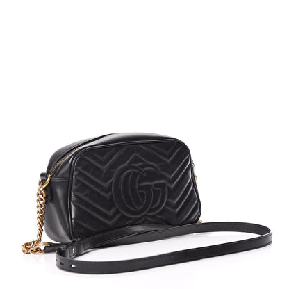 Gucci Calfskin Matelasse Small GG Marmont Chain Shoulder Bag Black 3 of 10