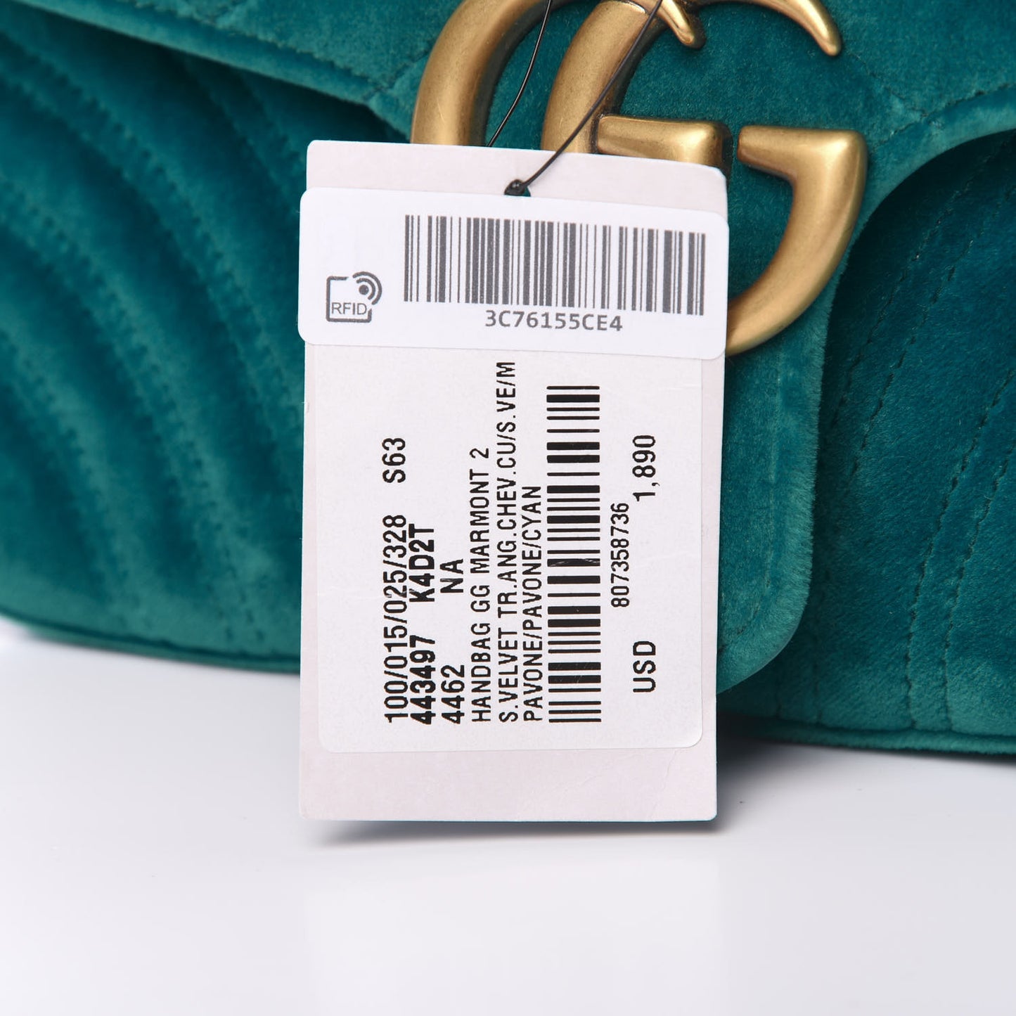 Velvet Matelasse Small GG Marmont Shoulder Bag Pavone Cyan