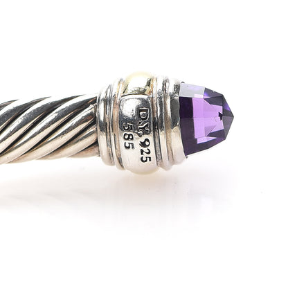 David Yurman Sterling Silver 14K Yellow Gold Amethyst 5mm Cable Classics Bracelet 4 of 5