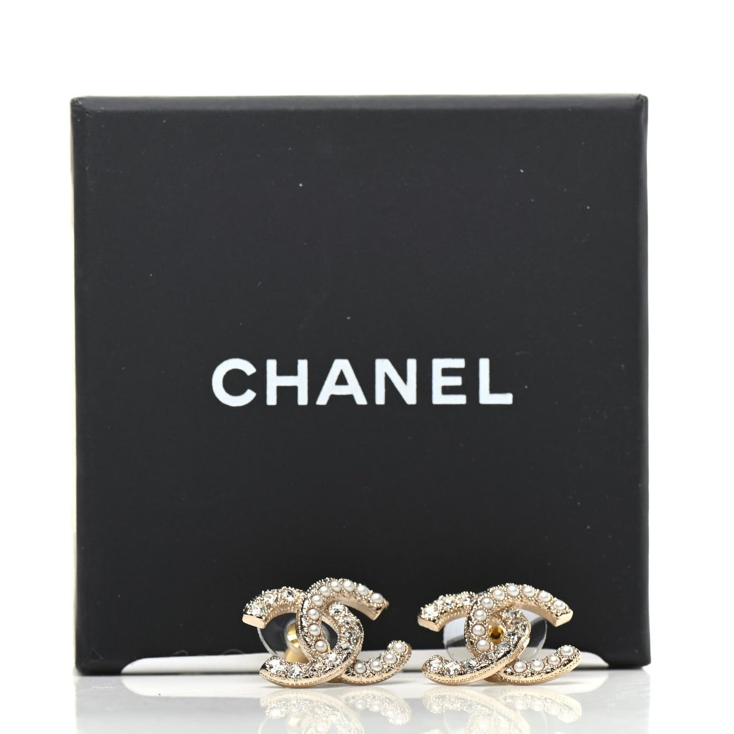 Pearl Crystal CC Earrings Gold