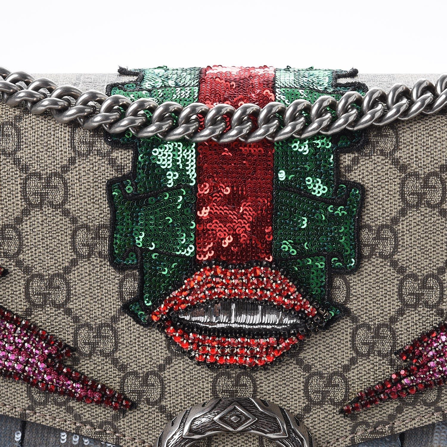 Gucci GG Supreme Monogram Lightning Embroidered Medium Dionysus Shoulder Bag Beige 8 of 9