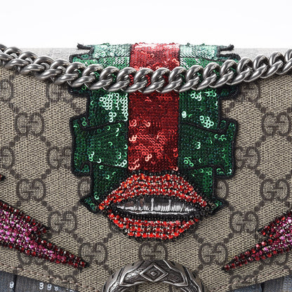Gucci GG Supreme Monogram Lightning Embroidered Medium Dionysus Shoulder Bag Beige 8 of 9
