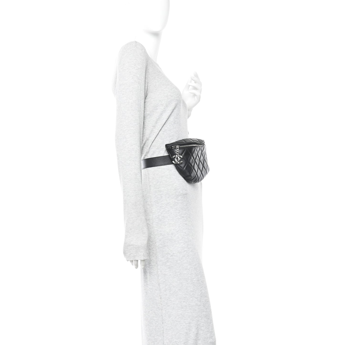 Grained Calfskin Quilted Waist Belt Bag Black