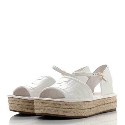 Fendi Nappa FF Embossed Espadrille Platform Sandals 37.5 Snow 3 of 7