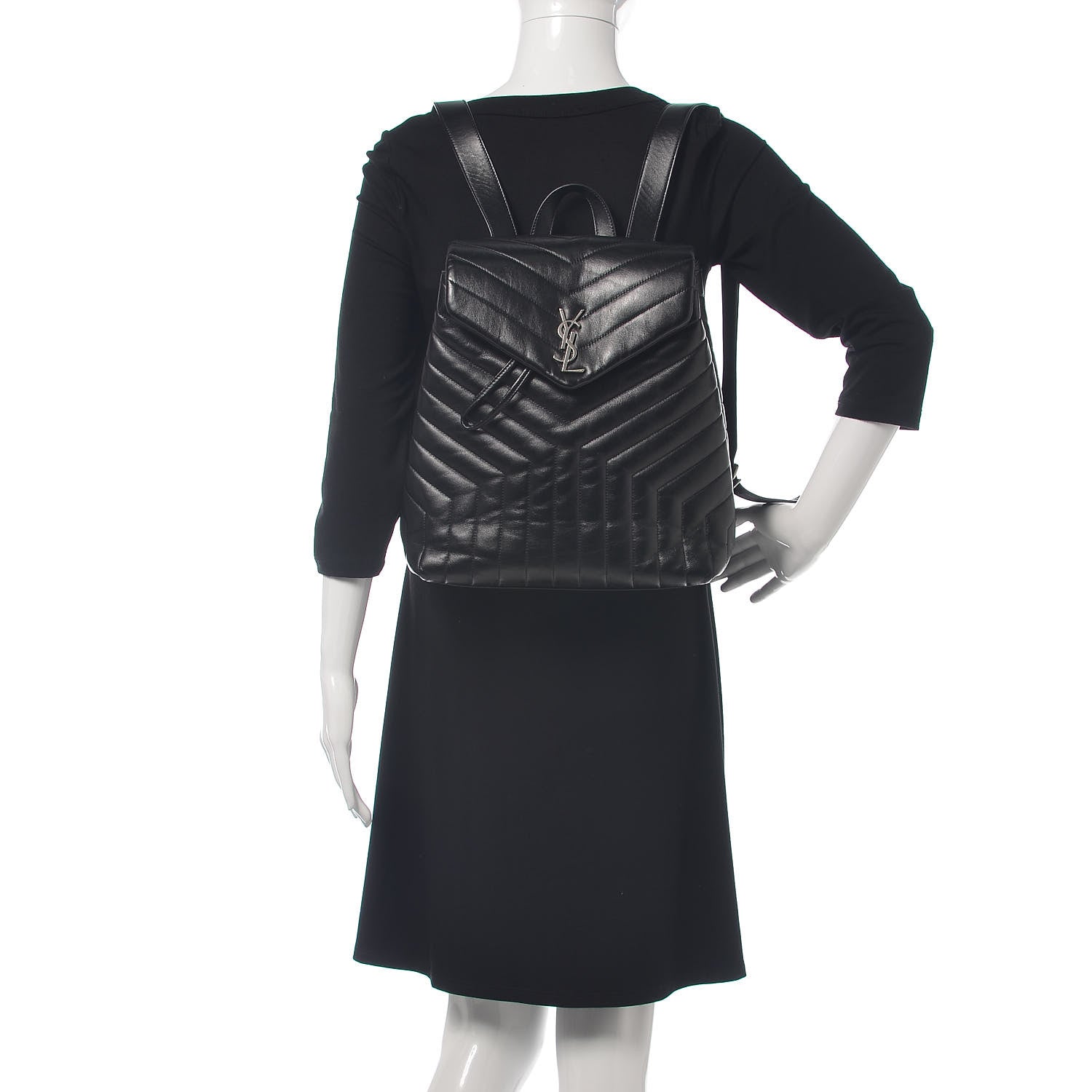Saint Laurent Calfskin Y Quilted Monogram Medium Loulou Backpack Black 2 of 18