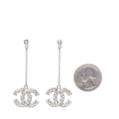 Chanel Crystal Baguette CC Dangle Earrings Silver 2 of 3