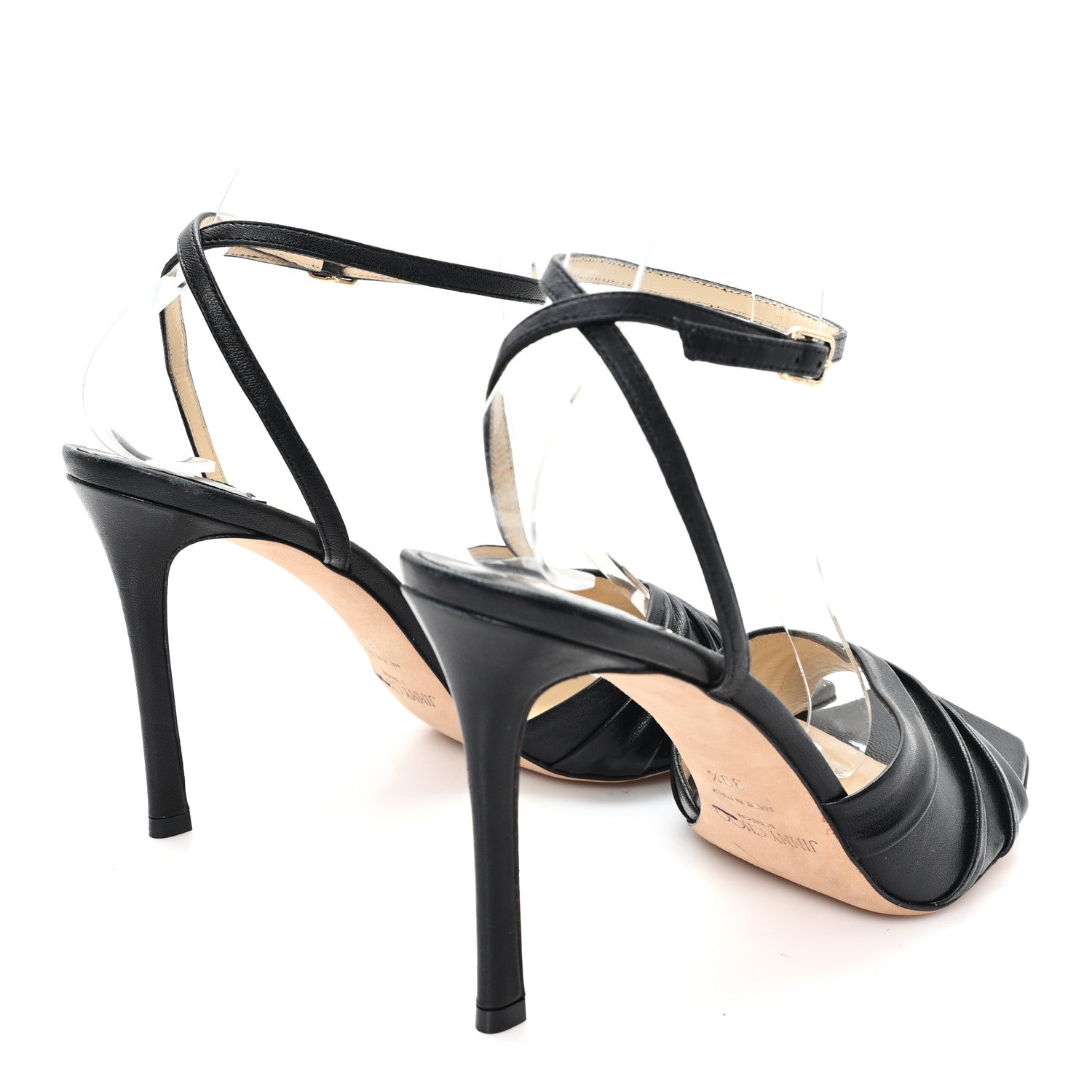Jimmy Choo Luxe Nappa Basil 95 Sandals 39.5 Black 1867366