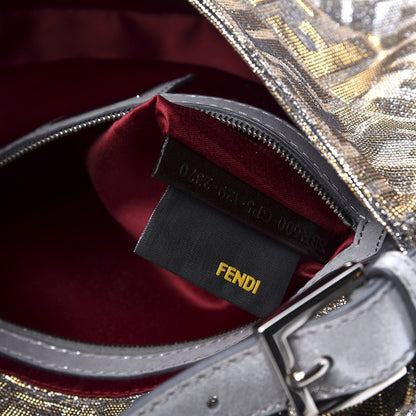 Fendi Metallic Lurex Zucca Vitello Baguette Oro Argento 8 of 10