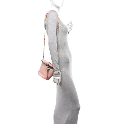 Chanel Calfskin Tweed Small CC Chain Bucket Drawstring Bag Light Pink 2 of 11