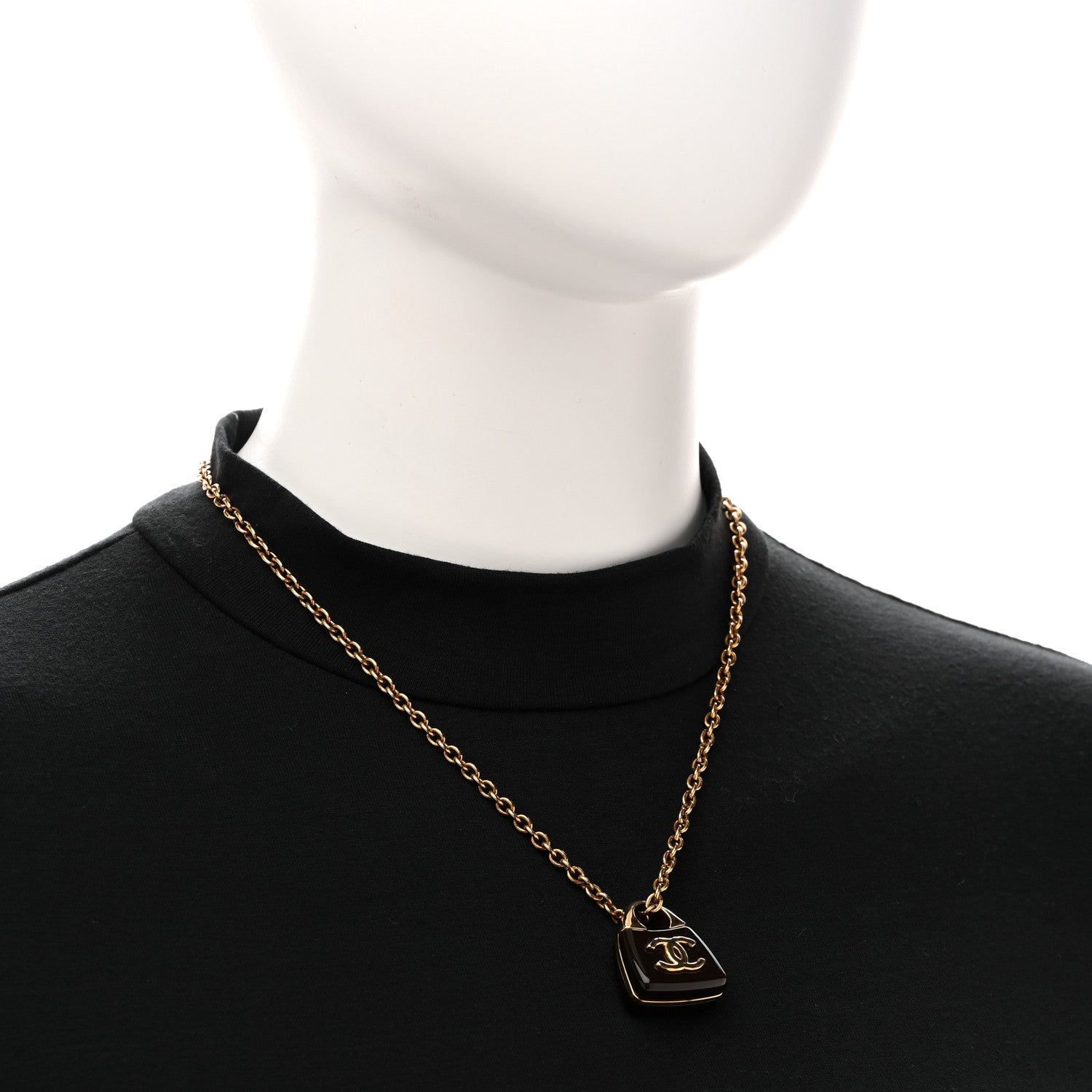 Chanel Metal Resin CC Handbag Pendant Necklace Gold 1846936