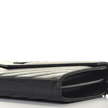 Saint Laurent Grain De Poudre Matelasse Chevron Monogram Chain Wallet Black 8 of 9