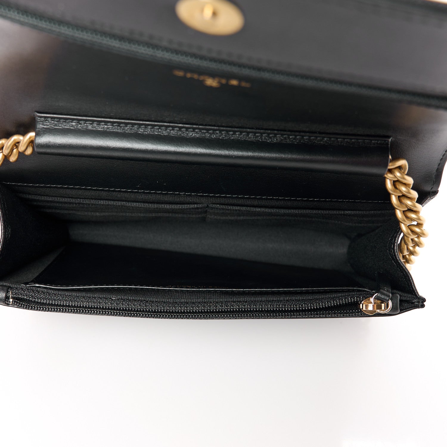 Chanel Caviar Chevron Quilted Boy Wallet On Chain WOC Black 5 of 11