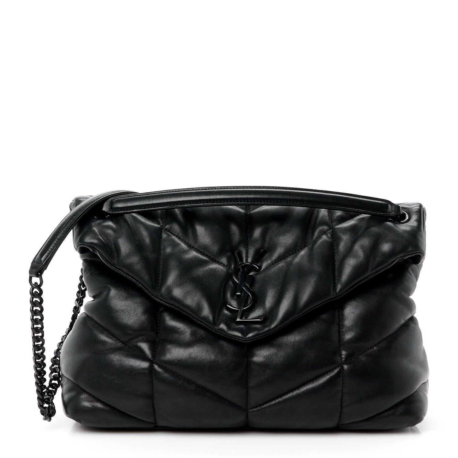 Saint Laurent Lambskin Quilted Monogram Monochrome Medium Loulou Puffer Chain Satchel Black 1 of 11