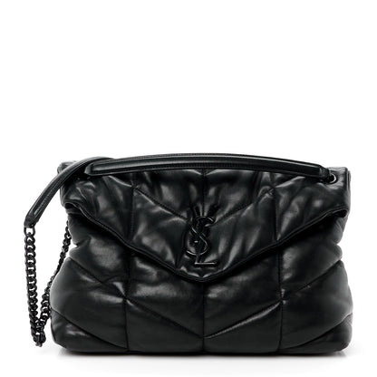 Saint Laurent Lambskin Quilted Monogram Monochrome Medium Loulou Puffer Chain Satchel Black 1 of 11