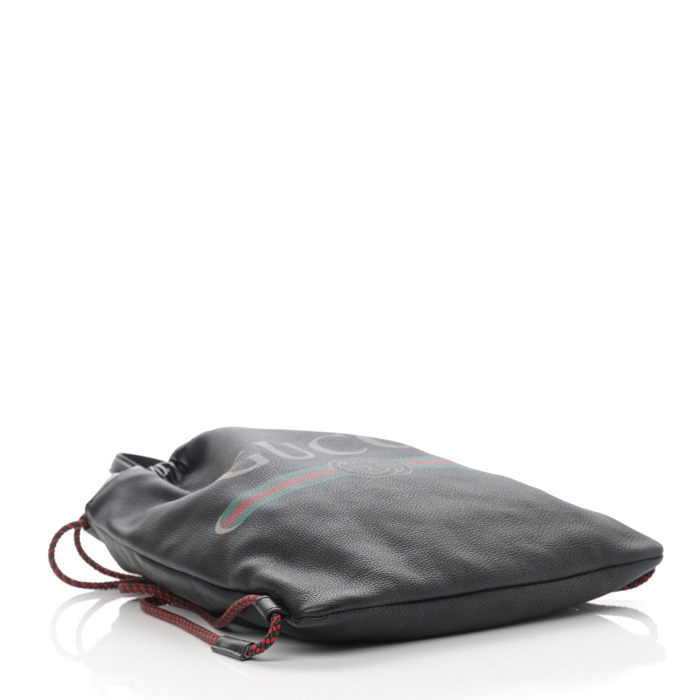Calfskin Logo Drawstring Backpack Black