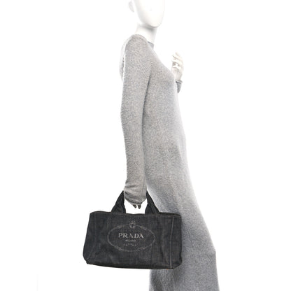 Prada Denim Canapa Logo Tote Black 2 of 12